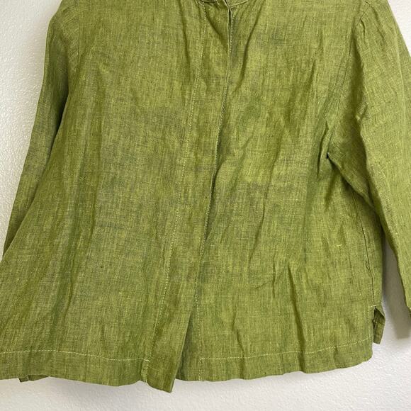 Bryn Walker Linen Top Womens Small Green Button Up Boxy Lagenlook Cropped USA - Picture 4 of 12